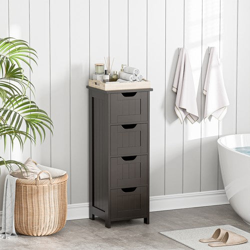 Segawe Narrow Floor Bathroom Storage Cabinet w/ Slide Out Drawers for Small Space Brown