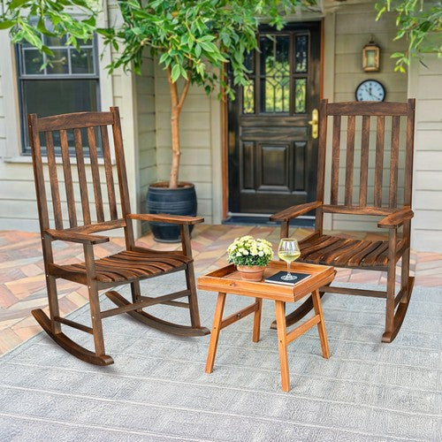 Segawe 2PCS Natural Patio Rocking Chair Poly Porch with Slat Backrest Smooth Armrests
