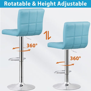 Segawe 2 PCS Bar Stools PU Leather Swivel Chairs with Footrest Adjustable Height Blue