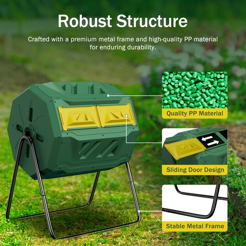 Segawe 43 Gals Outdoor Compost Tumbler Bin Green Dual Chamber Large Composter Tumbling