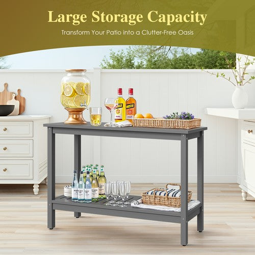 Segawe 48" Outdoor Console Table Wooden Table w/ 2-tier Storage Shelf Rectangular Grey