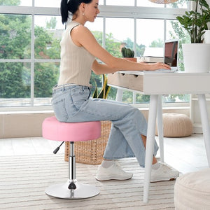 Segawe Round Vanity stool for Makeup Room PU Leather 360¡ã Swivel Bar Stool Chair Pink