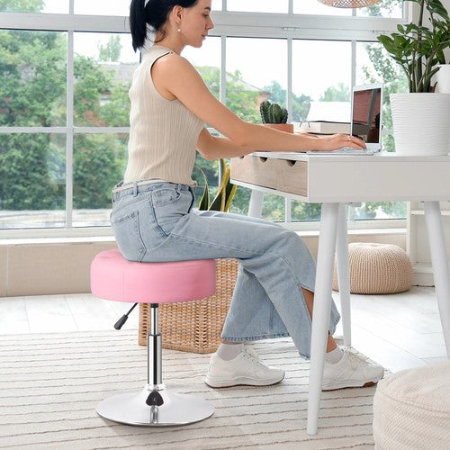 Segawe Round Vanity stool for Makeup Room PU Leather 360¡ã Swivel Bar Stool Chair Pink