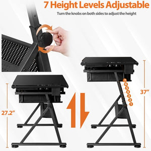 Segawe Drafting Desk Drawing Table Adjustable w/ Stool Arts & Charging Station Black