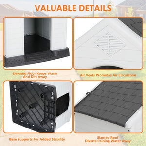 Segawe Indoor Outdoor Dog House Pet Shelter Grey Waterproof Up to 100LB Dog w/Air Vents