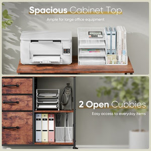 Segawe Mobile File Cabinet Wood Lateral Filing Cabinet w/3 Drawers and Open Shelf Brown