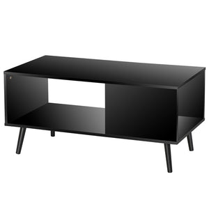 Segawe Black Coffee Table Wood Frame End Storage Stand W/ Open Storage Shelf