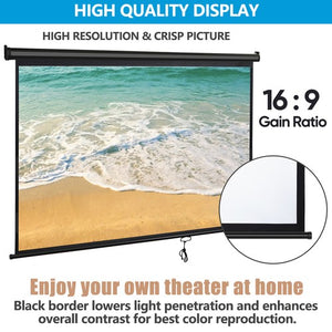 Segawe 80 inch 16:9 HD Projector Screen Pull Down Projection Screen Home Cinema Black