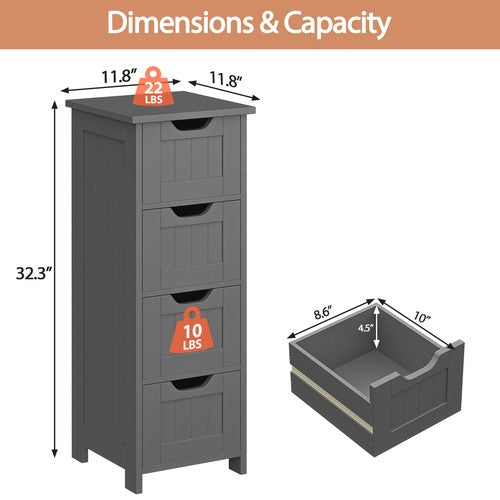 Segawe Bathroom Floor Cabinet with 4 Drawers Sturdy Storage Organizer Cabinet Gray