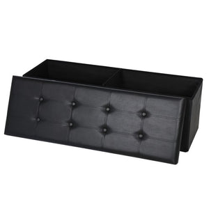 Segawe 43" Folding Storage Ottoman Bench Faux Leather Footrest Chest with Divider Black