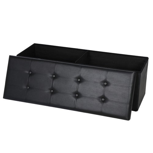 Segawe 43" Folding Storage Ottoman Bench Faux Leather Footrest Chest with Divider Black