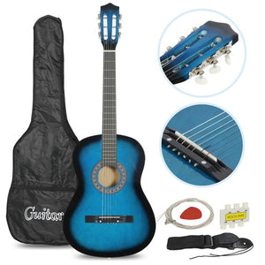 Segawe Beginners Acoustic Guitar w/Guitar Case, Strap, Tuner & Pick Steel Strings Blue
