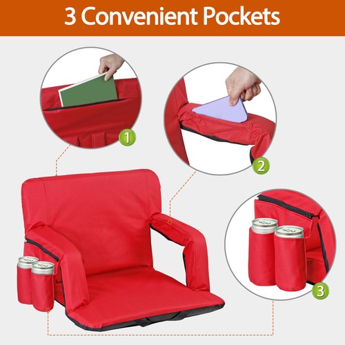 Segawe 2X Reclining Stadium Seat for Bleachers Padded Backrest Adjustable Armrests Red