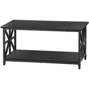 Segawe Coffee Table for Living Room Rectangular Center Table with 2 Storage Shelf Black