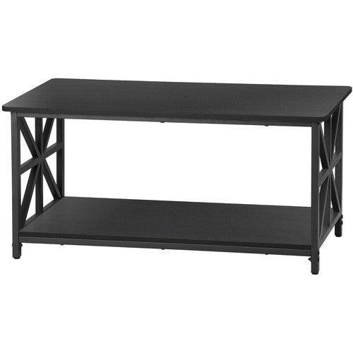 Segawe Coffee Table for Living Room Rectangular Center Table with 2 Storage Shelf Black