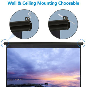 Segawe 120'' Projector Screen Projection Screen Manual Pull Down HD 1:1 Format Black