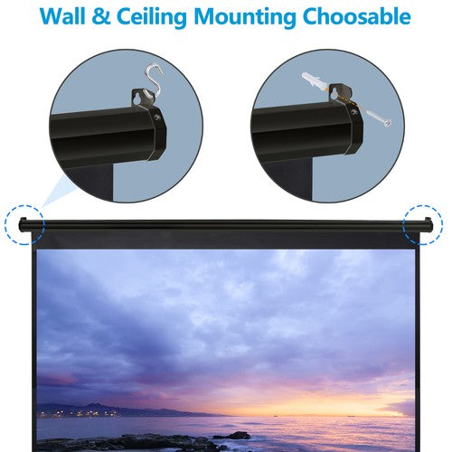 Segawe 120'' Projector Screen Projection Screen Manual Pull Down HD 1:1 Format Black