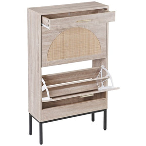 Segawe Shoe Storage Cabinet Shoe Rack Organizer with 2 Rattan Flip Drawers & Metal Legs
