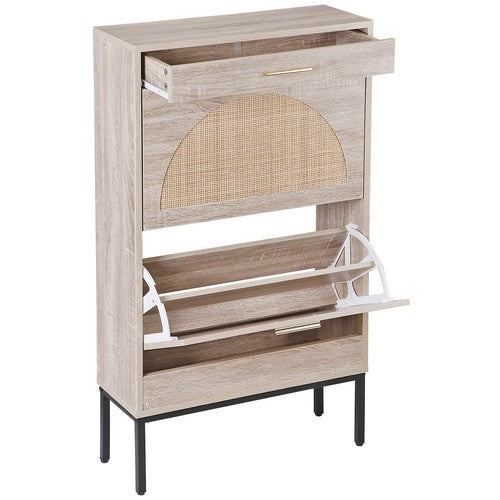 Segawe Shoe Storage Cabinet Shoe Rack Organizer with 2 Rattan Flip Drawers & Metal Legs