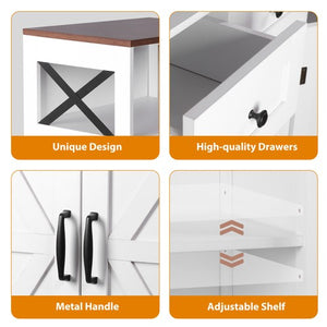 Segawe White Floor Cabinet Farmhouse Storage Cabinet with Doors and Drawer Freestanding