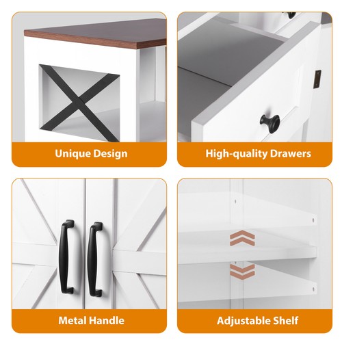 Segawe White Floor Cabinet Farmhouse Storage Cabinet with Doors and Drawer Freestanding