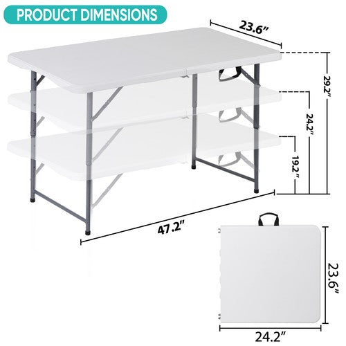 Segawe Folding Table Adjustable 4FT Plastic Table Picnic Camping w/Carry Handle White