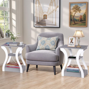Segawe 2X 3 Tier End Table Small Bedside Table Nightstand for Bedroom Living Room Gray