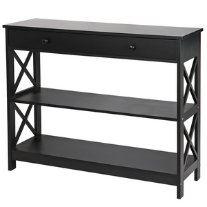 Segawe 3 Tiers Console Table w/Drawer Sofa Table Hallway Durable Storage Shelf Black