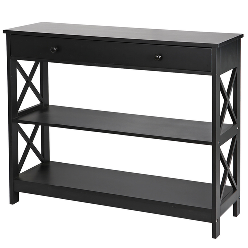 Segawe 3 Tiers Console Table w/Drawer Sofa Table Hallway Durable Storage Shelf Black