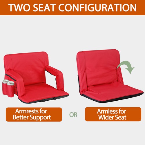 Segawe 2X Reclining Stadium Seat for Bleachers Padded Backrest Adjustable Armrests Red