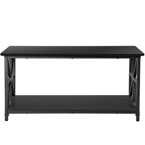 Segawe Coffee Table for Living Room Rectangular Center Table with 2 Storage Shelf Black