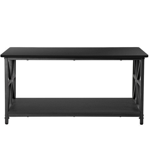 Segawe Coffee Table for Living Room Rectangular Center Table with 2 Storage Shelf Black