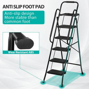 Segawe 5 Step Ladder w/ Handrails Folding Step Stool Anti-Slip Pedal w/Tool Tray Black