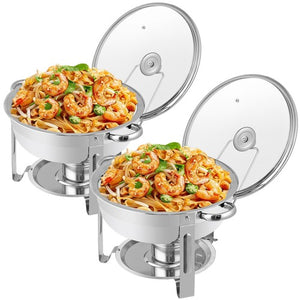 Segawe 2 PCS 5 Qt Stainless Steel Round Chafing Dishes Buffet Warmer Set with Lid