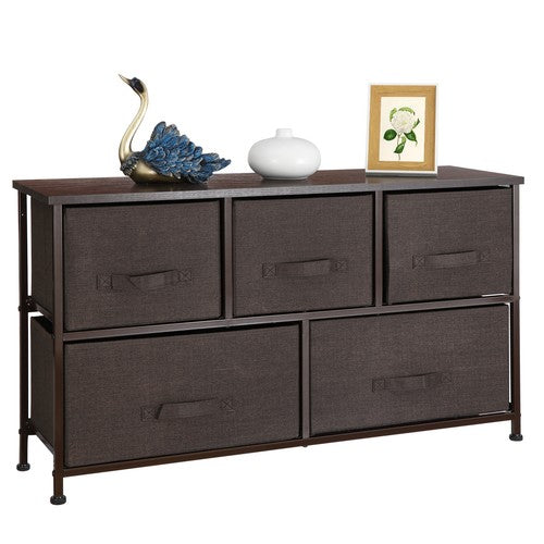 Segawe Chest 5-Fabric Drawer Sturdy Closets Bedroom Storage Cabinet Brown Dressers