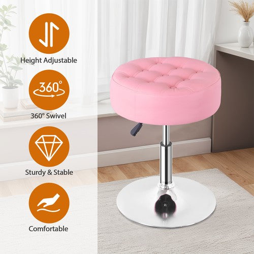 Segawe Round Vanity stool for Makeup Room PU Leather 360¡ã Swivel Bar Stool Chair Pink