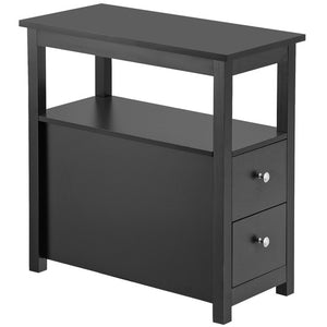 Segawe Black End Table with 2 Drawer and Open Shelf Narrow Side Table for Living Room