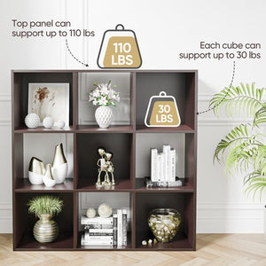 Segawe 9 Cube Storage Organizer Wooden Bookshelf Display W/5 Removable Back Panel Brown