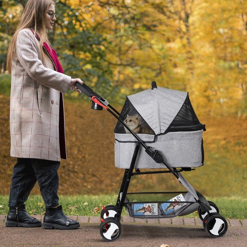 Segawe Pet Stroller 3-in-1 Foldable Cat Dog Strollers with Detachable Carrier Car Seat