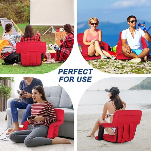 Segawe Stadium Seat Red Reclining Bleacher Chair Folding Perfect For Bleacher Lawn