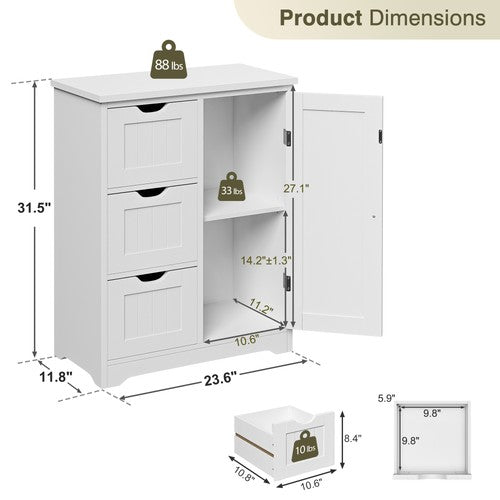 Segawe Wooden Floor Cabinet Side Storage Organizer Bathroom Furniture Home w/3 Drawers