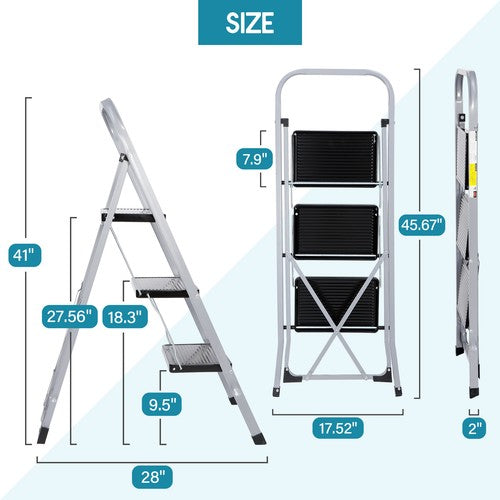 Segawe Folding 3 Step Ladder w/ Convenient Handgrip Portable Step Stool Anti-Slip Pedal