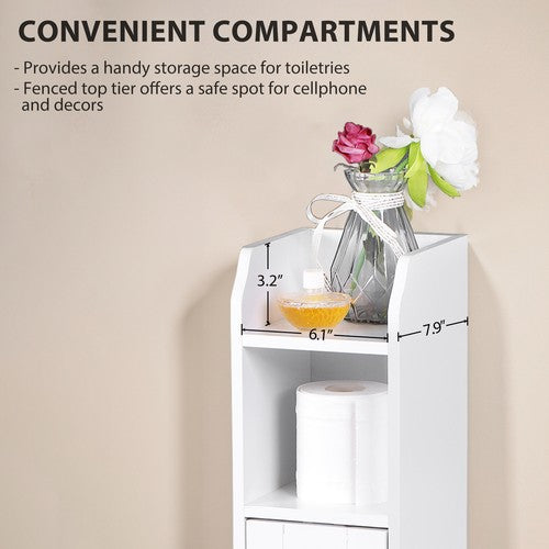 Segawe Narrow Bathroom Storage Corner Floor Toilet Cabinet w/ Door & Adjustable Shelves