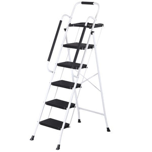 Segawe 5 Step Ladder Folding Steel Step Stoo w/Non-Slip Wide Pedal and Tool Tray White