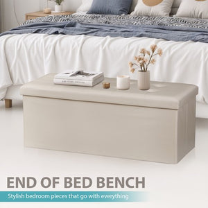 Segawe 43 Inches Folding Storage Ottoman Bench Storage Chest Footrest wi/ Divider Beige