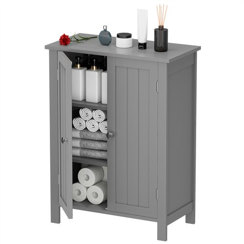 Segawe Bathroom Floor Storage Cabinet with Adjustable Shelf Double Door Organizer Grey
