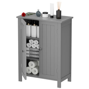 Segawe Bathroom Floor Storage Cabinet with Adjustable Shelf Double Door Organizer Grey
