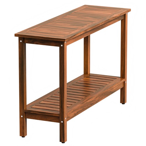 Segawe 2-Shelf Wooden Console Table Indoor Outdoor Multifunctional 48" w/Foot Sliders