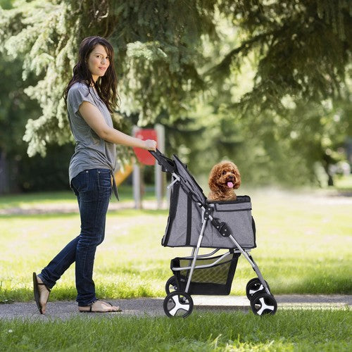 Segawe Foldable Carrier Strolling Cart 4 Wheel Pet Stroller for Dog w/ Cup Holder Gray