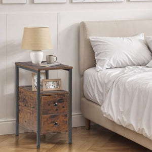 Segawe 24 inch Narrow Side End Table with Drawers and Charging Station for Living Room